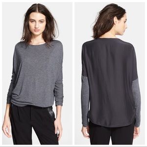 NEW Vince. Gray & Black Silk Dolman Sleeve Top